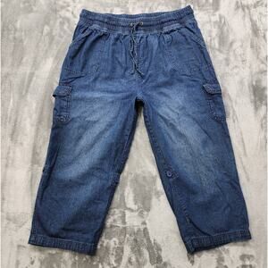 Woman Within Shorts Womens 14W Blue Pull On Convertible Length Cargo Bermuda